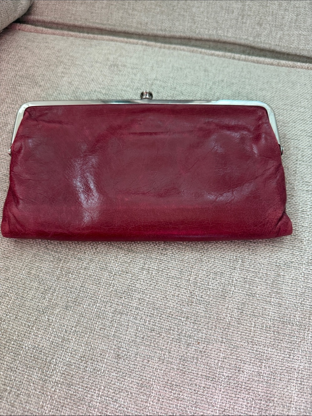 HOBO Burgundy Leather Frame Clutch with Kiss-Lock